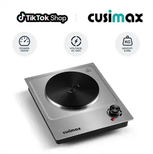 CUSIMAX Adjustable Cast Iron Electric Hot Plate- Corded US Plug Countertop Size Single Stove, 11 Power Levels, Fast Heating, Auto Shut-Off, Stainless Steel Easy-Clean Surface for All Cookware Types Induction Cooker