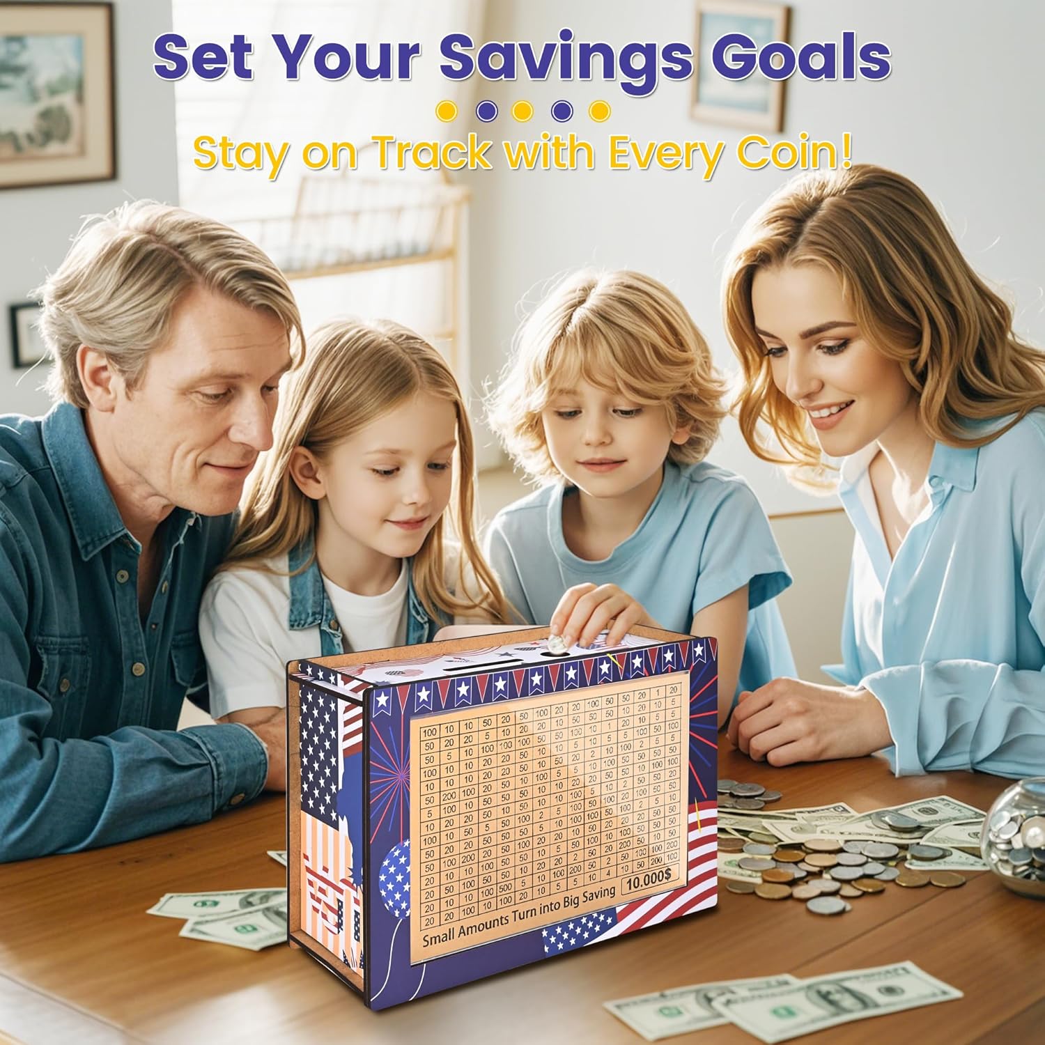 Cash Vault Wooden Savings Box, Piggy Bank for Adults & Kids, Wooden Cash Vault with 7 Stickers, Money Saver Box for 10k Smash Goals, Flag Design 10000 Savings Challenge Box Cash Vault Wooden Savings Box, Piggy Bank for Adults & Kids, Wooden Cash Vault with 7 Stickers, Money Saver Box for 10k Smash Goals, Flag Design 10000 Savings Challenge Box