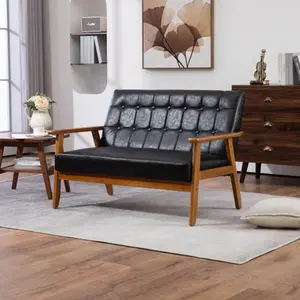 COOLMORE Mid-Century Modern Solid Loveseat Sofa Upholstered Pu Leather Loveseat, 2-Seat Upholstered Loveseat Sofa Modern Couch -W1539P151875