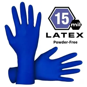 WALOTNAY 15 mil Thickness Latex Disposable Gloves Powder-Free Exam Grade.Dark Blue, 12" Length, Extended Beaded Cuff, Low Protein Count, Fully Textured for Superior Grip.Single Use.Pack of 50, Heavy Duty Gloves for Cleaning, non-slip, Toilet
