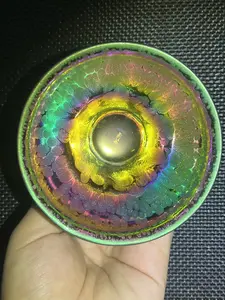 Mermaid scales glazed oil droplets rainbow teacup