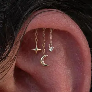 925 Sterling Silver Moon Star Series Tassel Chain Stud Earring For Woman 18K Gold/Silver DIY Piercing Earring Jewelry