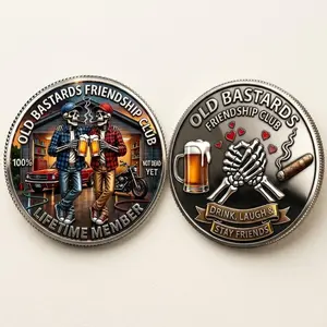 Old Friends Forever Club Coin, 100% Lifetime Member Challenge Coin, Funny Skeleton Best Friend Gift, Drink Laugh Friends Commemorative Token