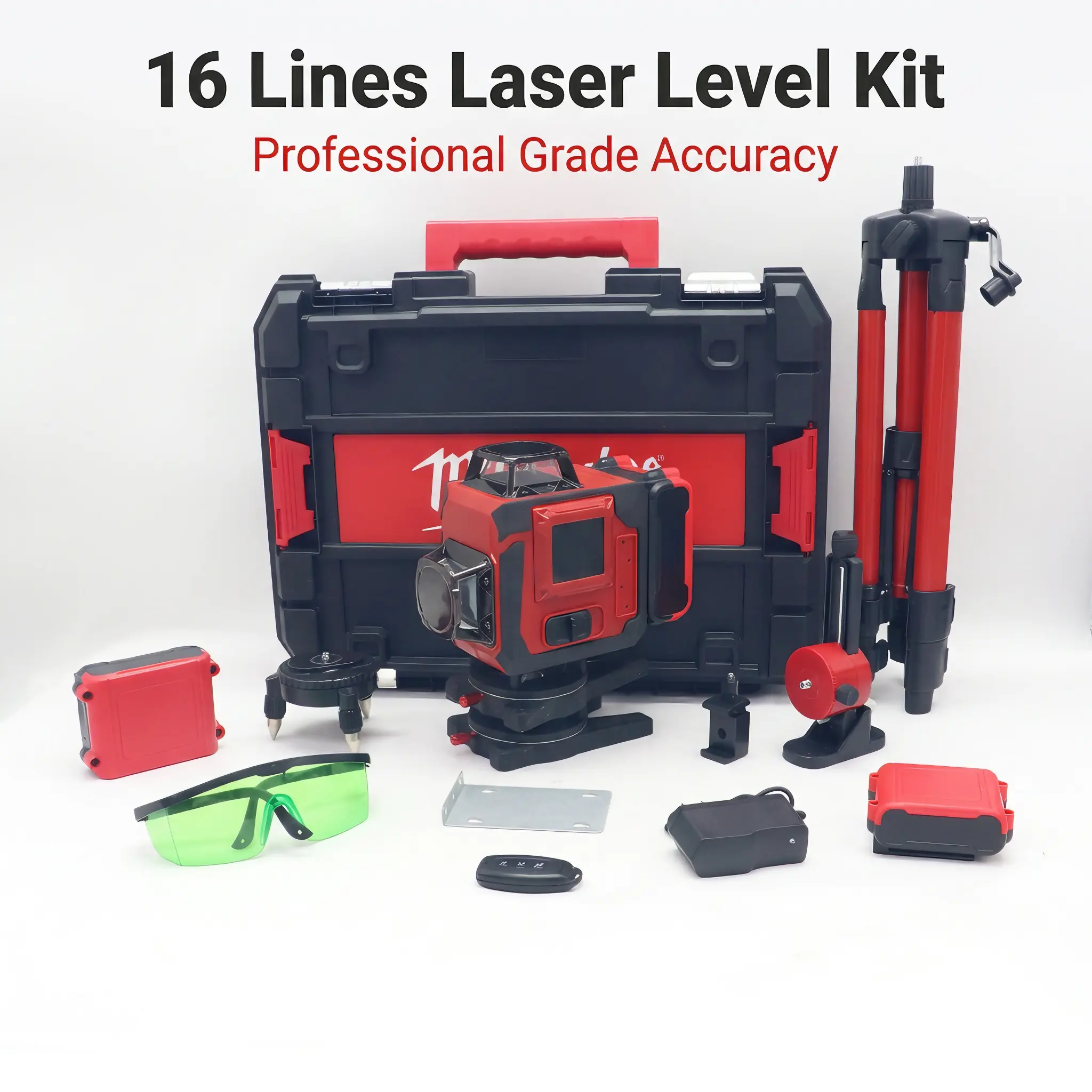 Milwaukee 16-Line Level Kit for Construction Layout and Alignment lithium-ion brushless cordless multitools hardware reverse function project durable outdoor tool dual voltage replacement battery s Green Laser service mount bracket