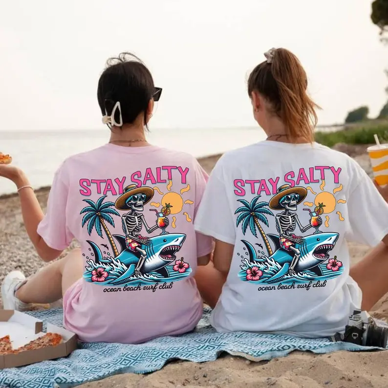 Stay Salty T Shirt Hoodie Sweater Beach Shirt Trendy Shirt Stay Salty Summer Shirt Coconut Girl Clothes Skeleton Tshirt Coastal Tee Preppy Clothes Graphic T-Shirt
