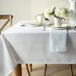 Matera Heavyweight Easy Care Fabric Tablecloth, Everyday, Parties, Weddings and Formal Holiday Table Cloth (60" x 84" Rectangular, White)
