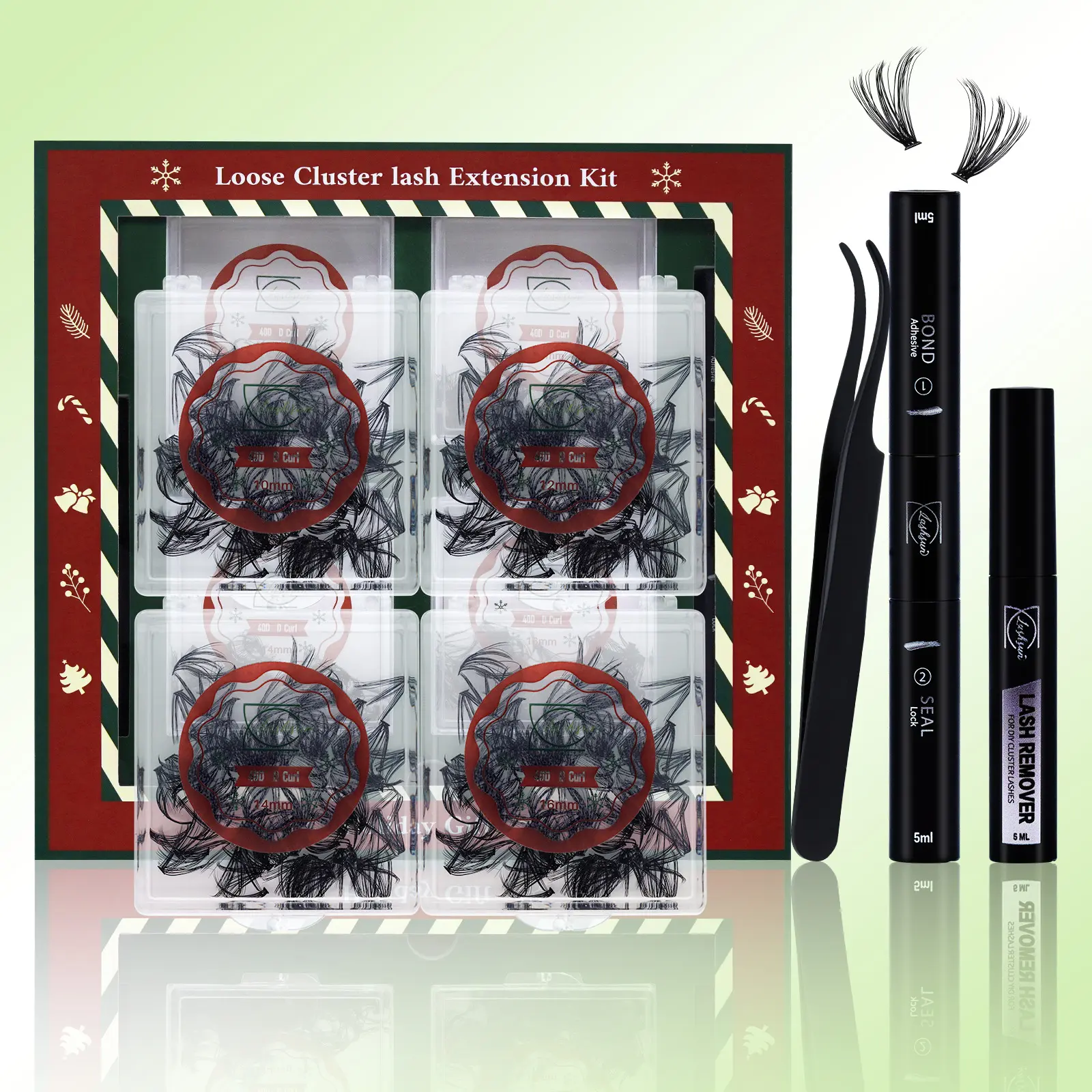 Loose Cluster Lash Extension Kit 400PCS Eyelash Extension Kit Natural Lash Clusters Kit 40D D curl Individual Lashes with Lash Applicator and Bond & Seal and Remover Tools Self Application DIY at Home