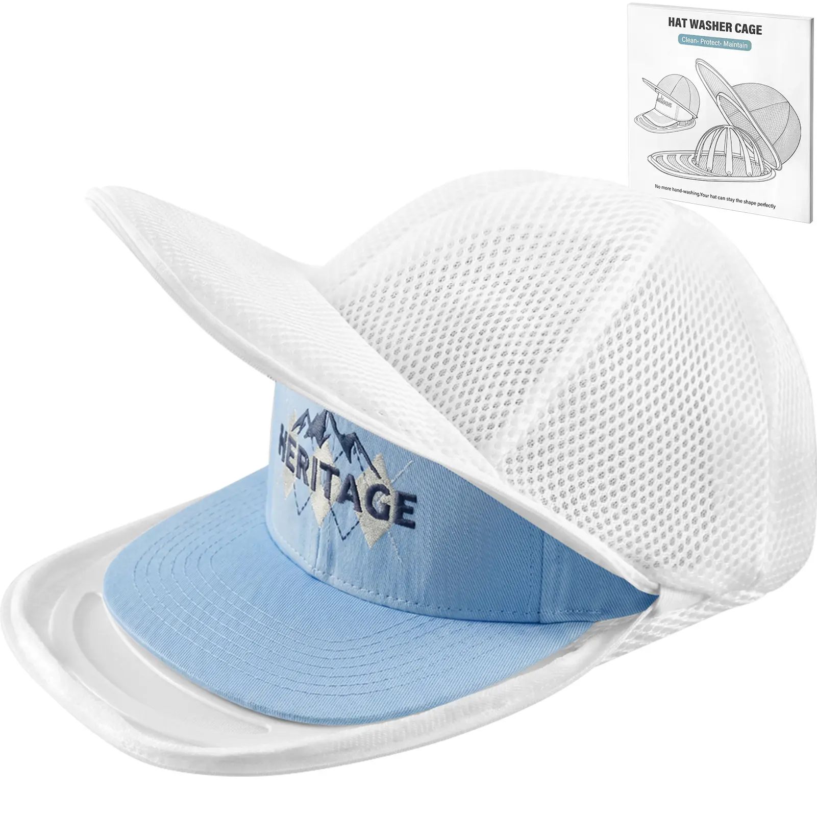 Hat Washer Cage for Dishwasher, Upgraded Baseball Cap Washer, Durable Hat Cleaner Frame, Keeps Caps Shape Safe, Fits Flat Curved Brim Hats，Hat Washer Cage Suitable for Adult and Kid's