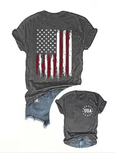 Women's Star & Flag Print Round Neck Graphic Tee, Fitted Breathable Vintage Trendy Casual "usa" Letter Print Short Sleeve T-shirt for Daily Wear, Ladies Summer Top, Everyday