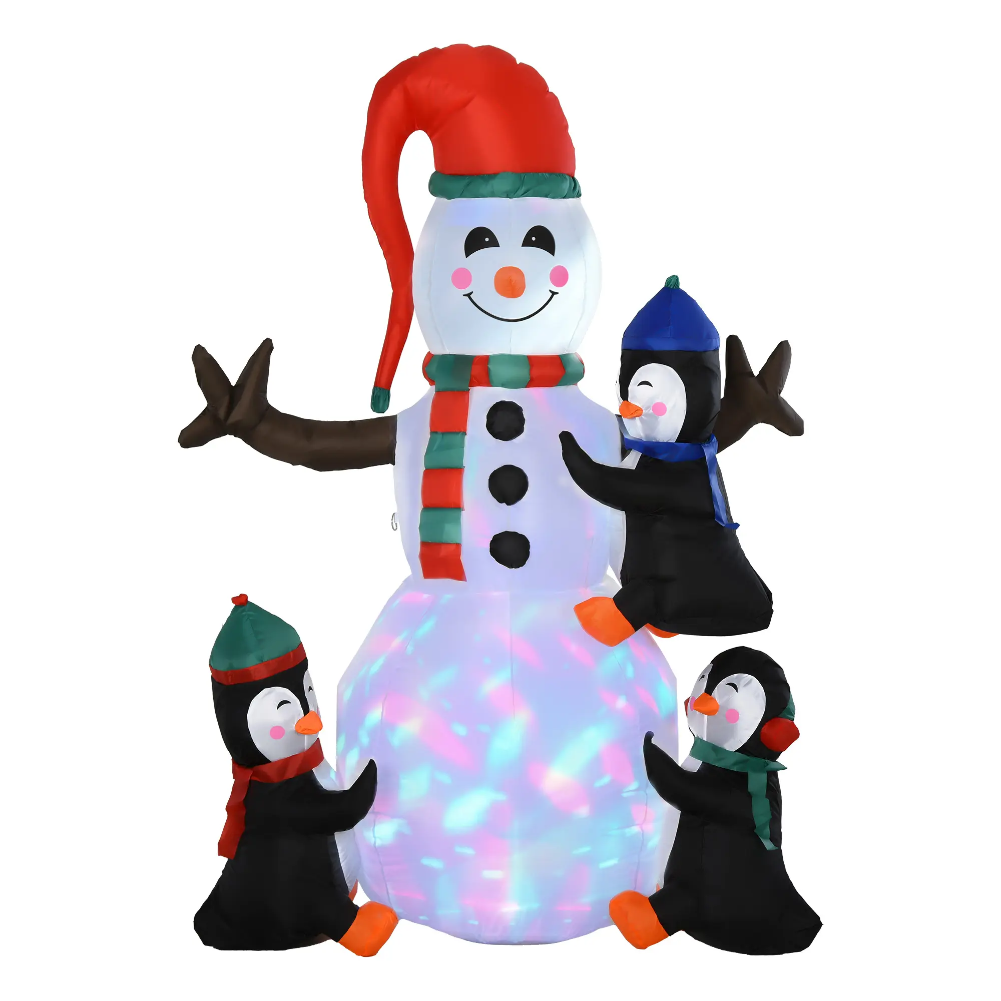 6' Outdoor Christmas Inflatable Decor - Snowman with Penguins, LED Rotating Colorful Light Blow-Up Outdoor Christmas Decoration