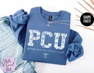PCU Sweatshirt / Short Sleeve T-SHIRT , Progressive Care Unit Nurse tshirt, Boho Floral PCU Nurse Shirt Unisex Casual