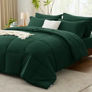 Queen Comforter - 7 Bed in a Bag Emerald Green Queen, Complete Sets Bed for with Comforter, Flat, Sheet, Pillowcases  Shams