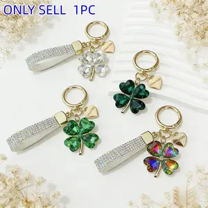 Lucky Four-Leaf Clover Keychain with Shiny Strap, Symbol of Good Luck, St Patrick's Day Gift, Irish Style Key Decoration