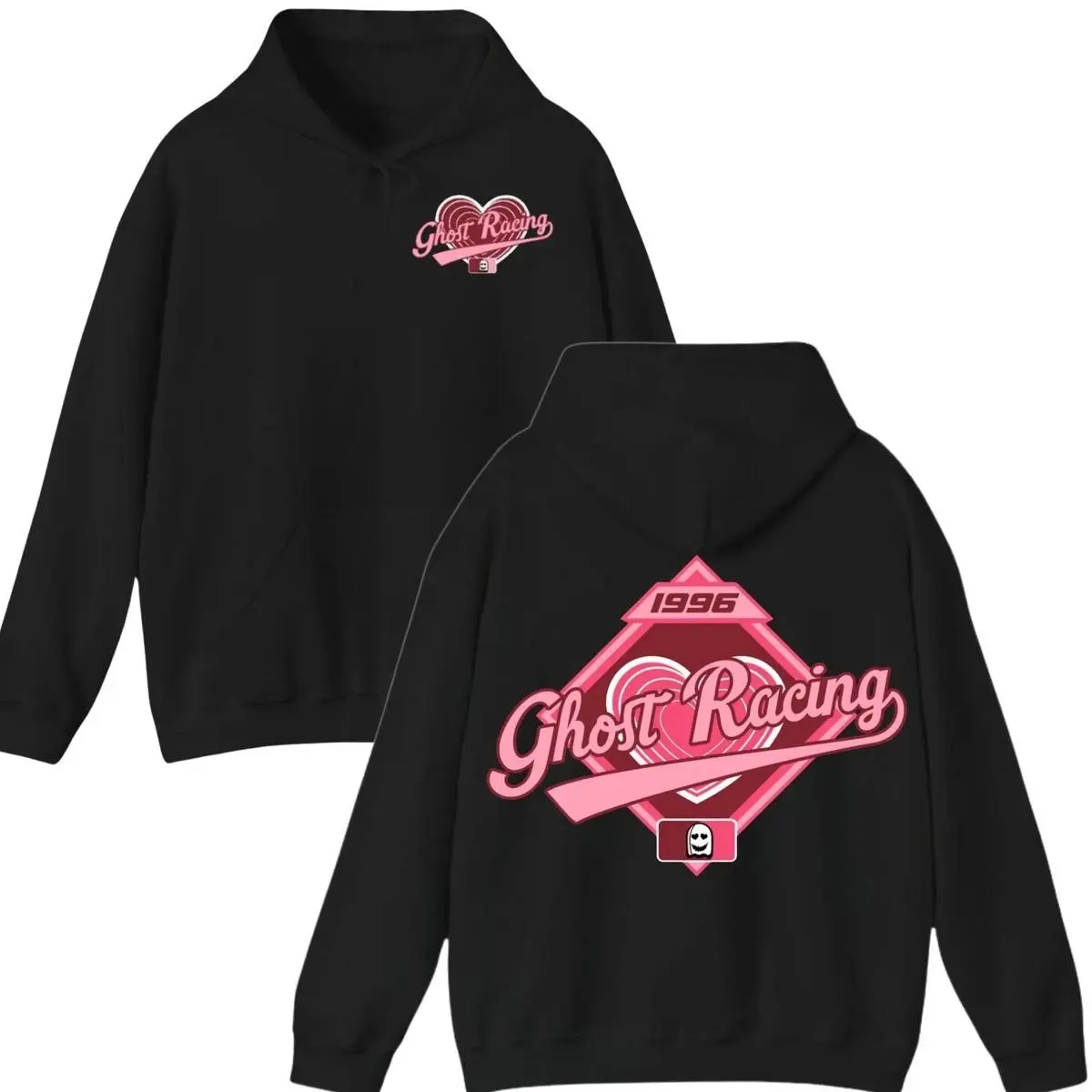 Ghost Racing Heart Hoodie Pink Street Racing Graphic Sweatshirt Unisex