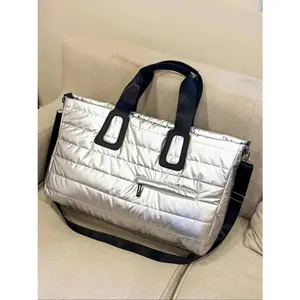 Women's Colorblock Quilted Large Capacity Travel Bag, Fashionable Lightweight Zipper Puffer Bag, Casual Business Trip Crossbody Bag for Daily Life bracelet men woman luck unisex