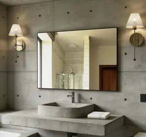 Modern 36x24 inches Black Bathroom Mirror with Aluminum Frame & Explosion-Proof Glass for Vertical or Horizontal Hanging Decorative Wall Mirrors for Living Room Bedroom