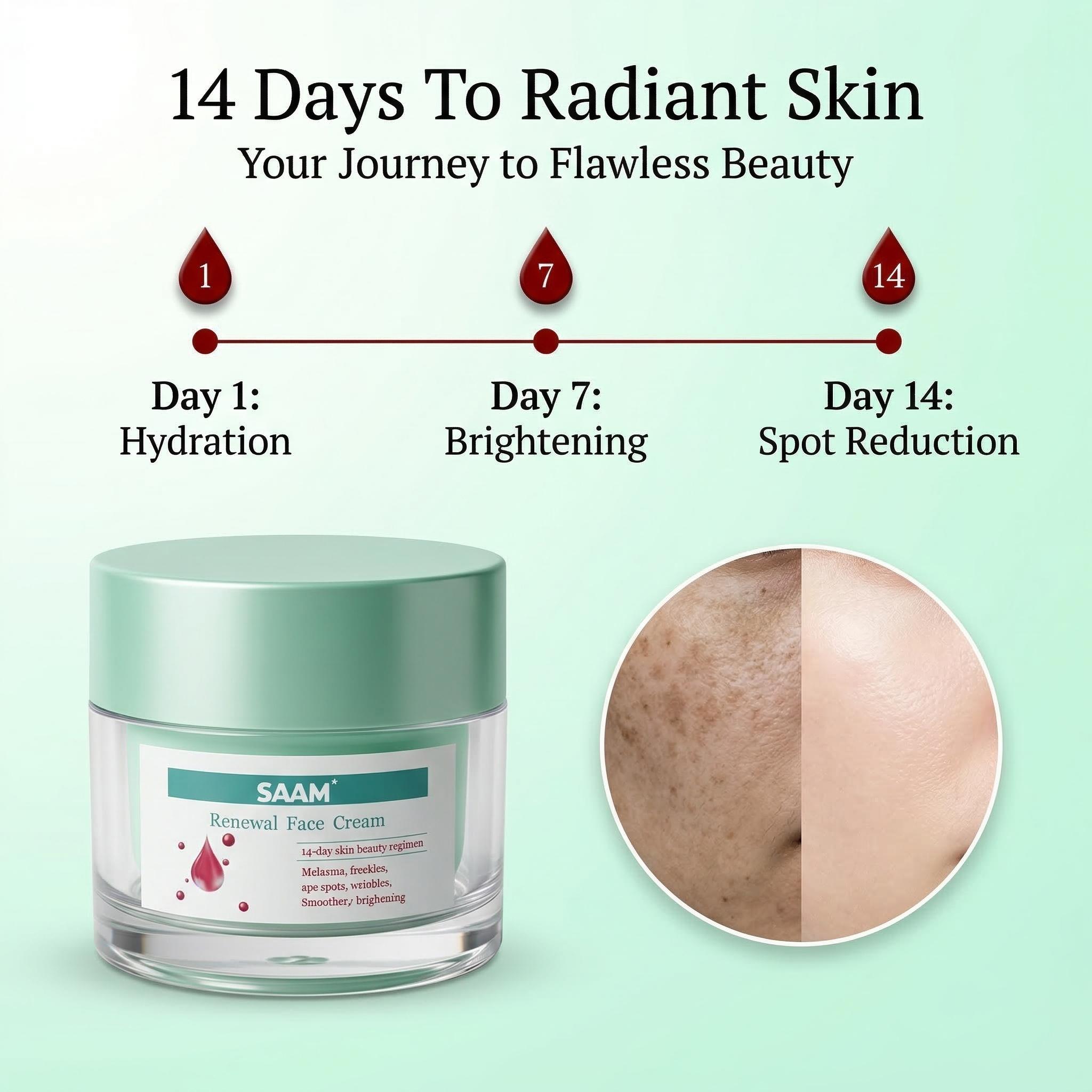 Sam Renewal Facial Massage Cream, Daily Moisturizer for Adults - 14-Day Glow Boost, Brightening Formula Helps Improve Dark Spots, Freckles, Fine Lines & Skin Repair