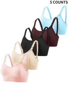 5-Pack Non-Wire Nursing Bras for Moms, Pregnancy Maternity Bra, Soft and Comfortable with Front Clips, All-Season Essentials for Pregnancy and Postpartum