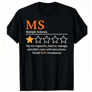 shirt merch MS Multiple Sclerosis Awareness T-Shirt |   Orange Star Print Inspirational Quote, Casual Tee for Daily Wear, Fall, Short Sleeve, Round Neck, Men's, Pure, Perfect for Spring & Summer, Casual Daily Outfit