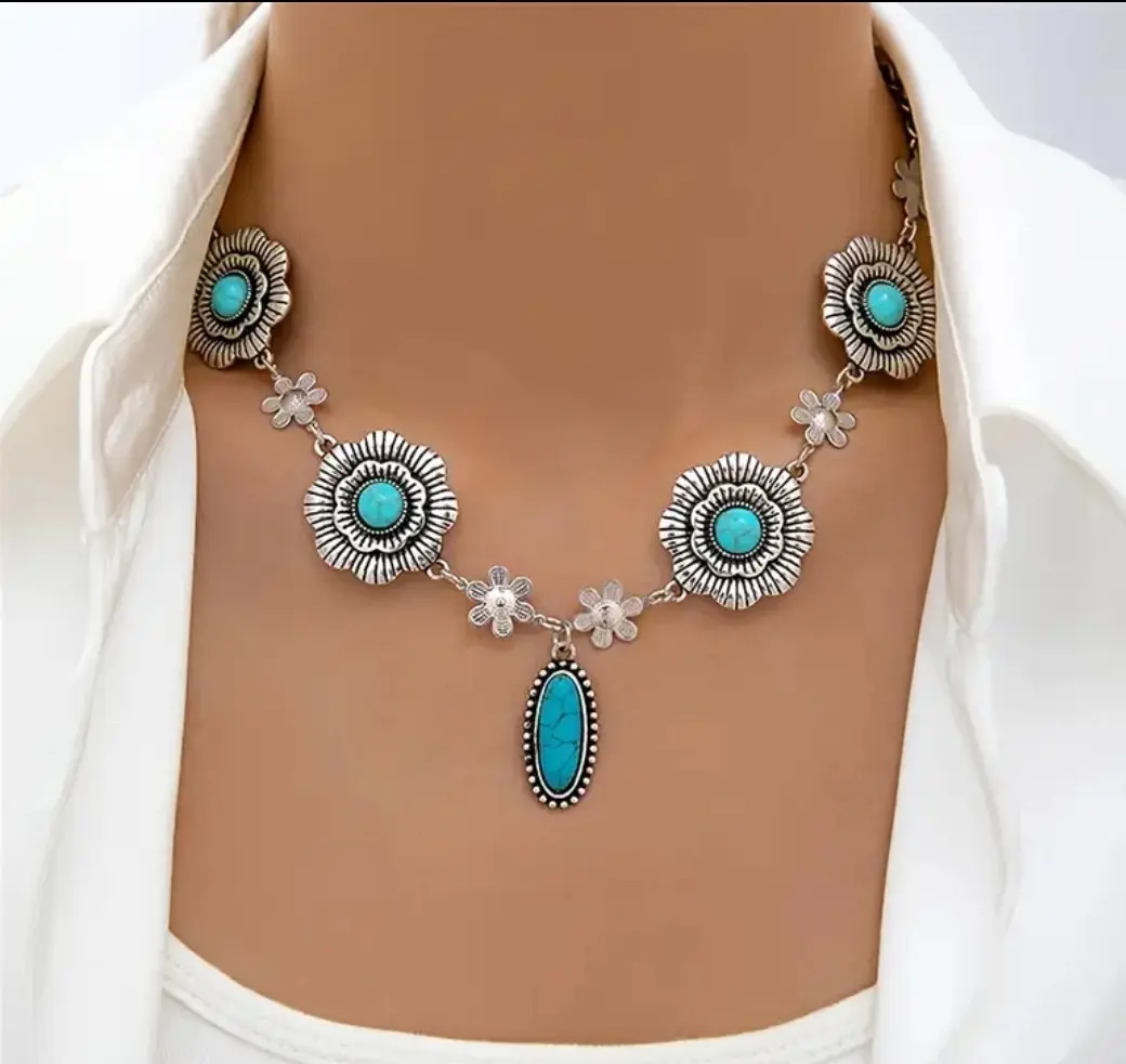 Mandala Flower Pendant Statement Necklace