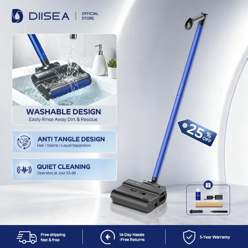 DIISEA D7 Cordless Wet Floor Cleaner, Fresh Water Floor Cleaning System, Fully Rinseable Design, Easy Maintenance, 55dB Ultra Quiet Operation, 3kg Lightweight Body, 8cm Flat Lay Design, Perfect for Everyday Hard Floor Cleaning, Summer Sale