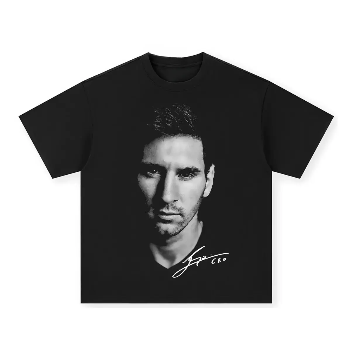 Men's Cotton T-Shirt - Art Legendary Football King Messi Classic Black and White Signature, Casual Summer Streetwear Graphic Tee