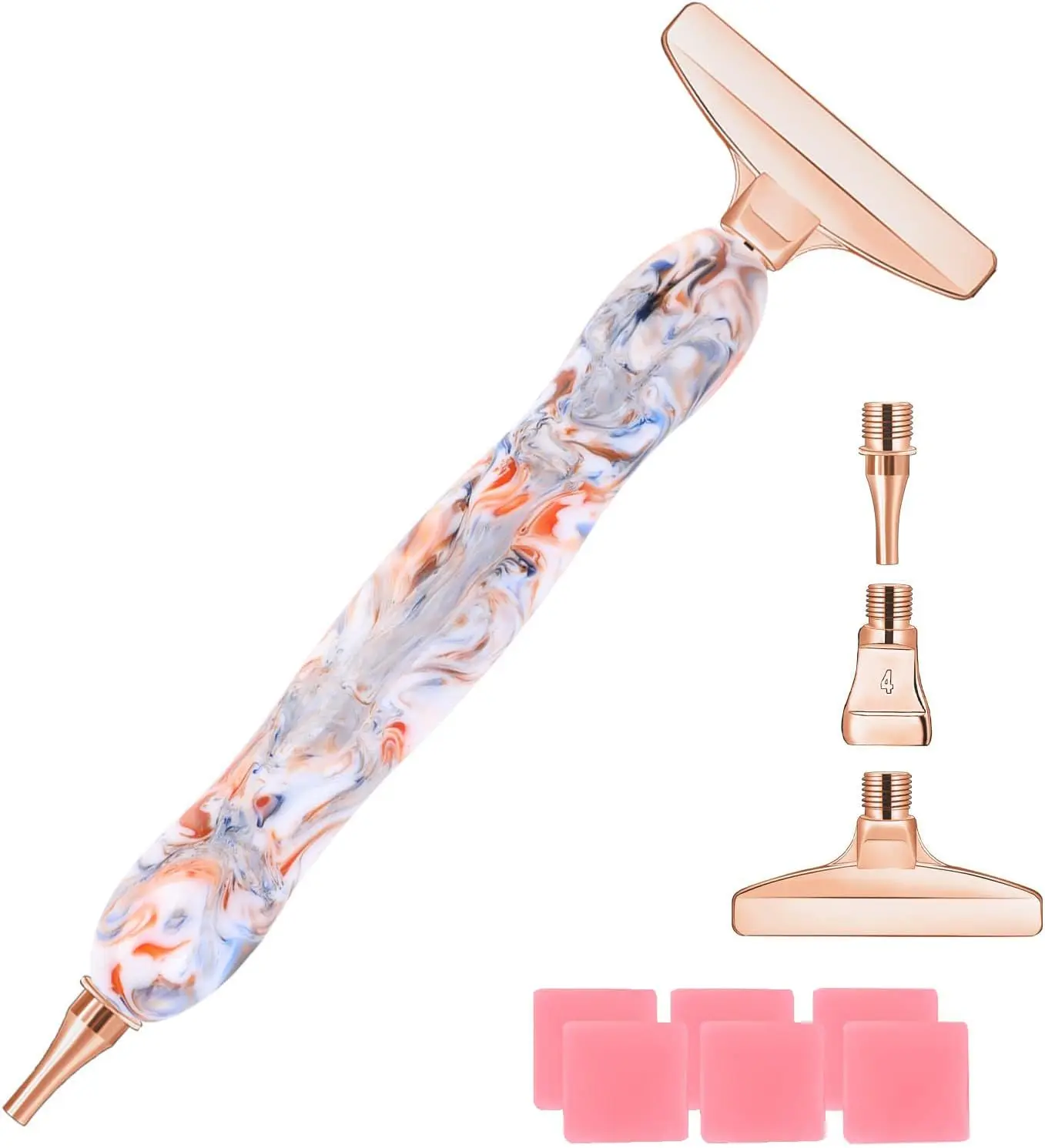 Diamond Painting Pen with Screw Thread Tips,1PCS Diamond Art Pen & 3pcs Rose Gold Stainless Steel Metal ,Diamond Painting Tools for DIY Diamond Art
