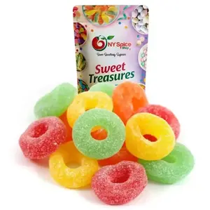 NY Spice Shop Assorted Fruit Jelly Rings – Sweet & Tangy Gummy Candy, Chewy Sugar-Coated Rings, Viral TikTok Fruit Gummies