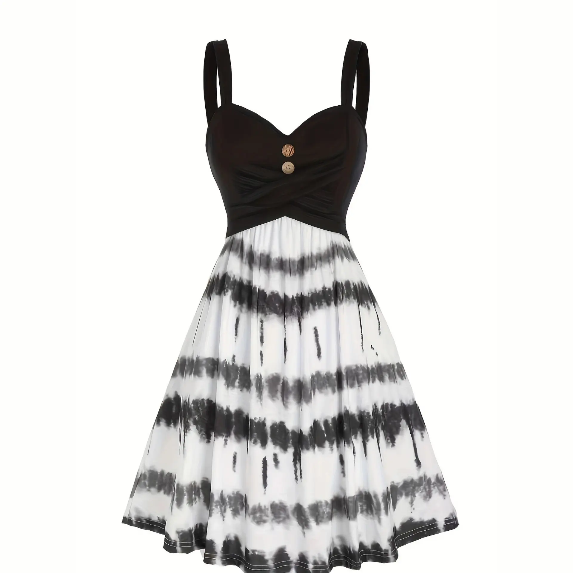 Tie Dye Print Wrap A Line Dress Women's Spring Tie-Dye Strap Dress, Waist-Cinching Cross-Cross Skirt
