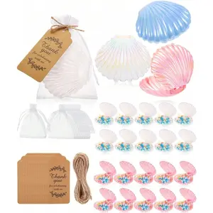 1/8sets-Seashells Mermaid Birthday Party Decoration Favors 8 Plastic Seashells Candy Boxes Clam Treat Holders 8 Thank You Tags and 8 Bags for Wedding Birthday Mermaid Ocean/Halloween/Christmas Party Party Gift Packs