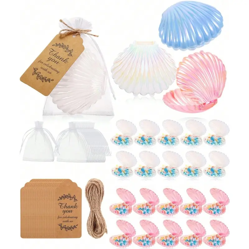 1/8sets-Seashells Mermaid Birthday Party Decoration Favors 8 Plastic Seashells Candy Boxes Clam Treat Holders 8 Thank You Tags and 8 Bags for Wedding Birthday Mermaid Ocean/Halloween/Christmas Party Party Gift Packs Party Decoration Supplies