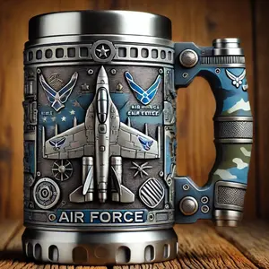 3D Military Themed Coffee Mug - Resin & Stainless Steel Reusable Cup with Handle, Travel-Friendly for Coffee/Beer, Great Birthday & Holiday Gift for Dad, Boyfriend & Military Enthusiasts, Travel Tumbler Mug
