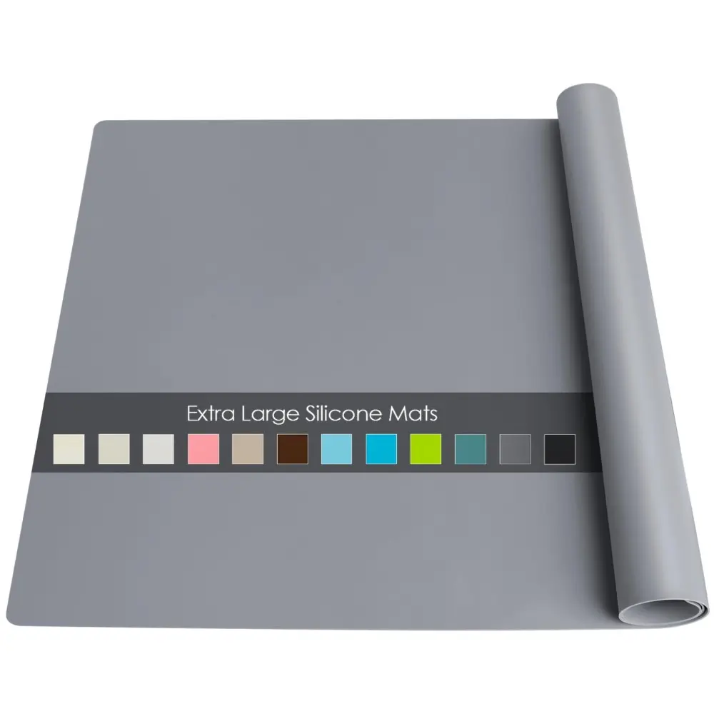 Extra Large 100% Silicone Table Mat - BPA-Free Food-Grade Tableware, Waterproof Heat-Insulating Kitchen Counter Protector, Fine as It Rolls Up, Prevents Grease (Dark Gray)
