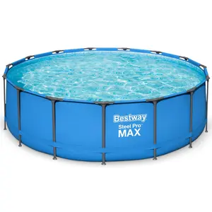 Bestway Steel Pro MAX 15' x 48" Round Above Ground Swimming Pool for Backyard with DuraPlus Liner & FrameLink System for Durability