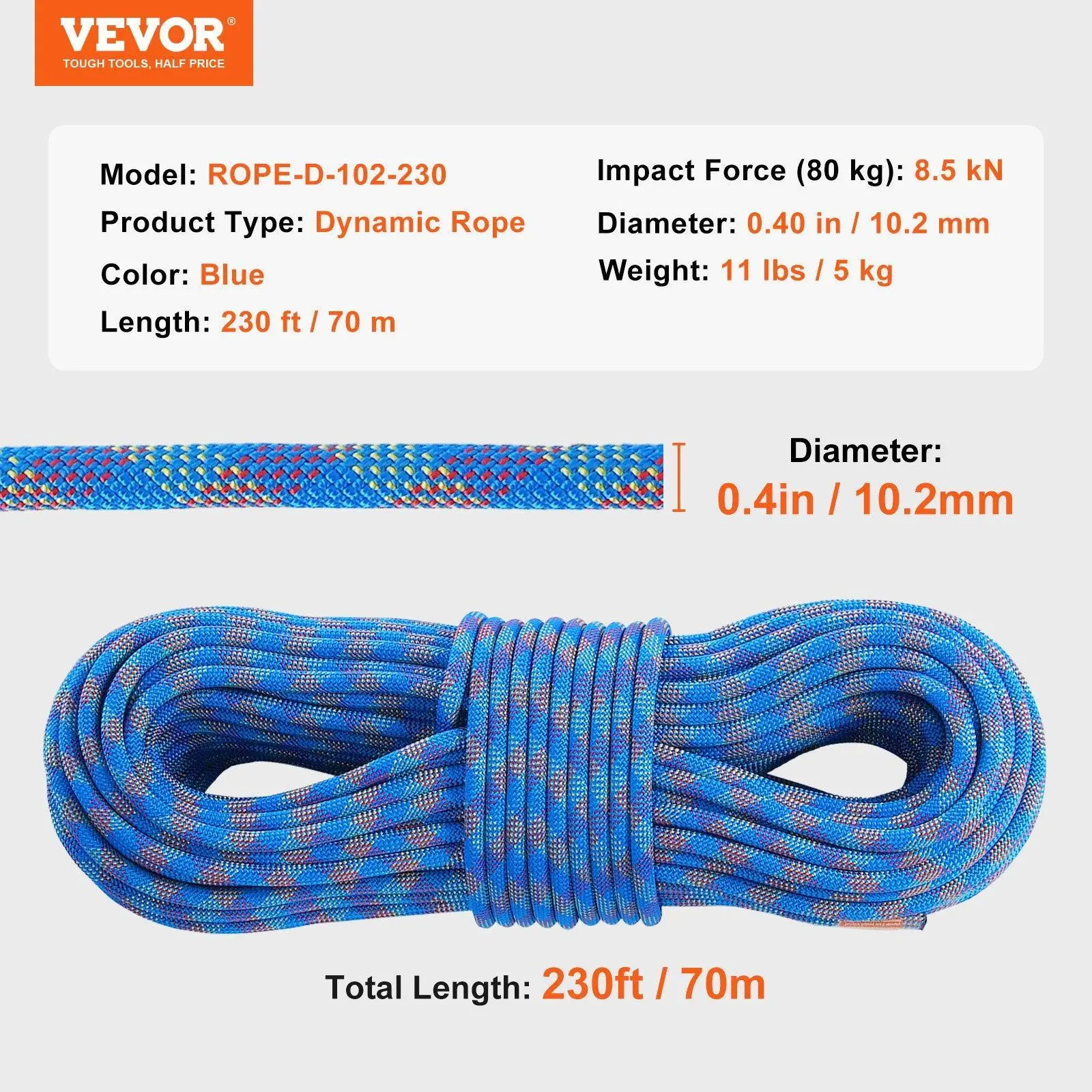 70M(230ft)【Dynamic Climbing Rope】