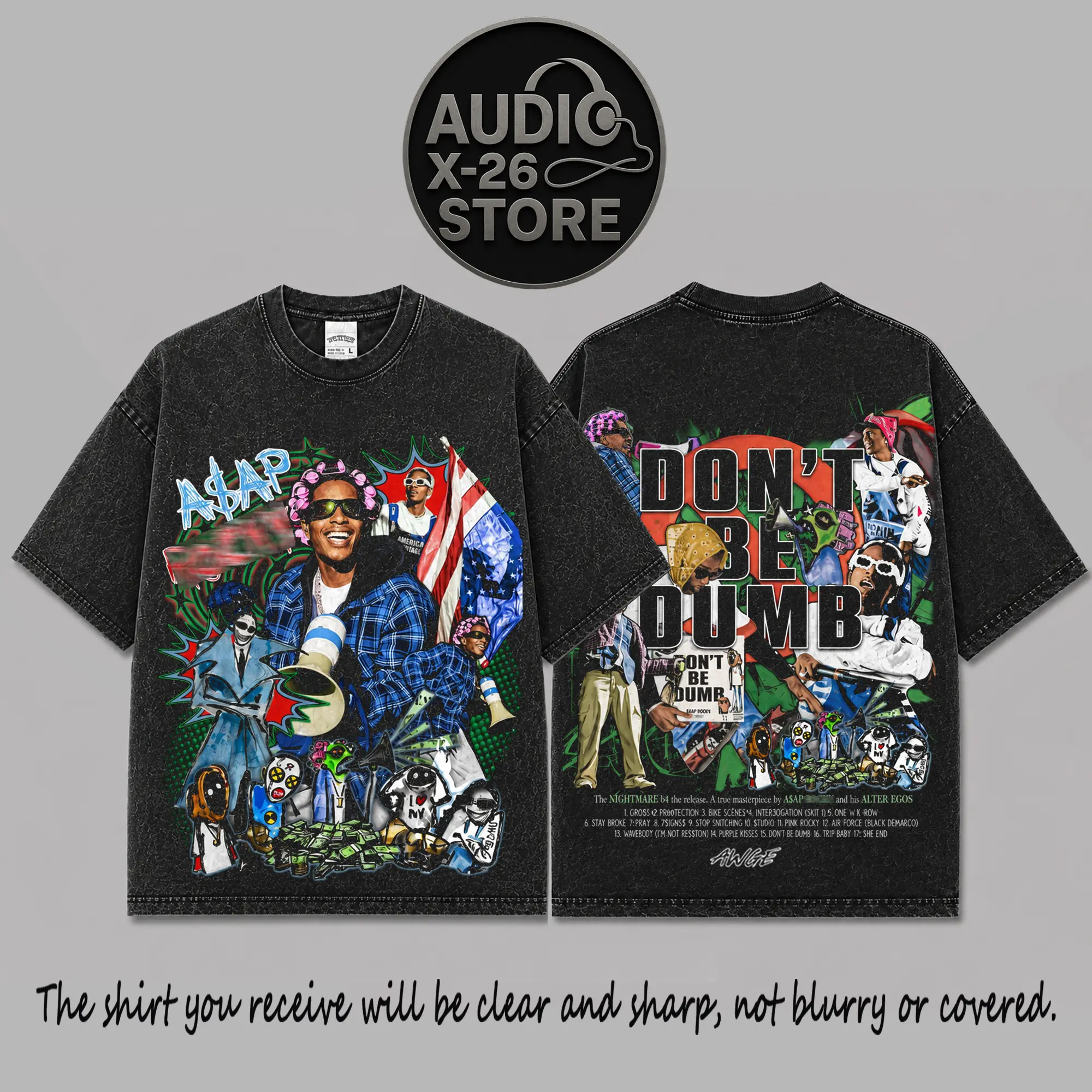 Don't Be Dumb -ASAP Graphic High-Quality Acid Washed 100% Cotton T-Shirt, Asap Mob Fan Graphic Tee, Don't Be Dumb Album Merch Streetwear Graphic Shirt, Gift for Hip-hop Fans