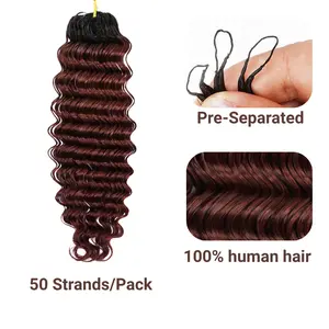 2026 New Style Feather Deep Wave Crochet Human Hair, Pre-Separated Miracle Knots Boho Braids, 4-5 Bundles Natural Human Hair Extensions
