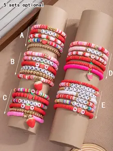 Boho Style Colorful Beaded Bracelets Set, Fashionable Letter Pattern Beaded Bracelet, Strawberry Decor Beaded Bracelet for Women & Girls, Trendy All-match & Exquisite Jewelry for Birthday Gift