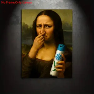 1 piece/set frameless canvas painting print poster, Unframed art print, classic retro funny abstract art, Mona Lisa and air freshener, ideal gift for bedroom, living room, mural, wall decoration