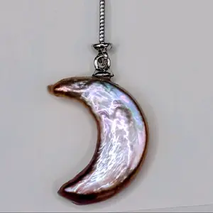 Moon Phase Pendant - Crescent Moon Design with Pearl-like Finish, Silver Chain, and Elegant Design