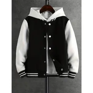 Boys' and Teens' Casual Colorblock Fleece Jacket Baseball Jersey School Team Style for Spring and Fall, Size - 8-16 Y