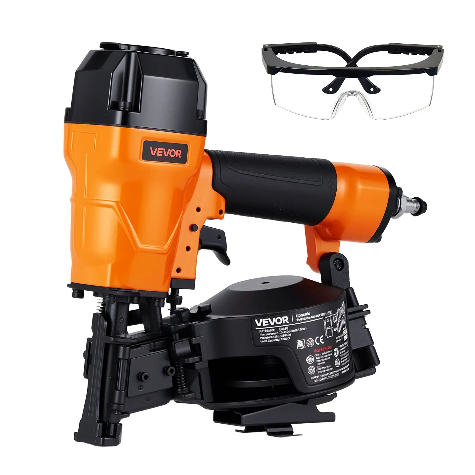 【Summerfinds】VEVOR Air Roofing Nailer CN45C, 3/4" to 1-3/4" 15 Degree Roofing Nail Gun with Two Firing Modes & Tool-Free Depth Adjustment, 70-110 PSI Pneumatic Coil Nailer for Asphalt Shingles, Roof Sheathing