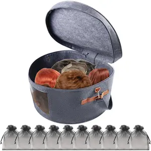 Wig Storage Boxes,Wig Travel Cases Foldable for Multiple Wigs for Men and Women,Yarn Organizer,  Cabinet Storage Bag (Medium Grey)