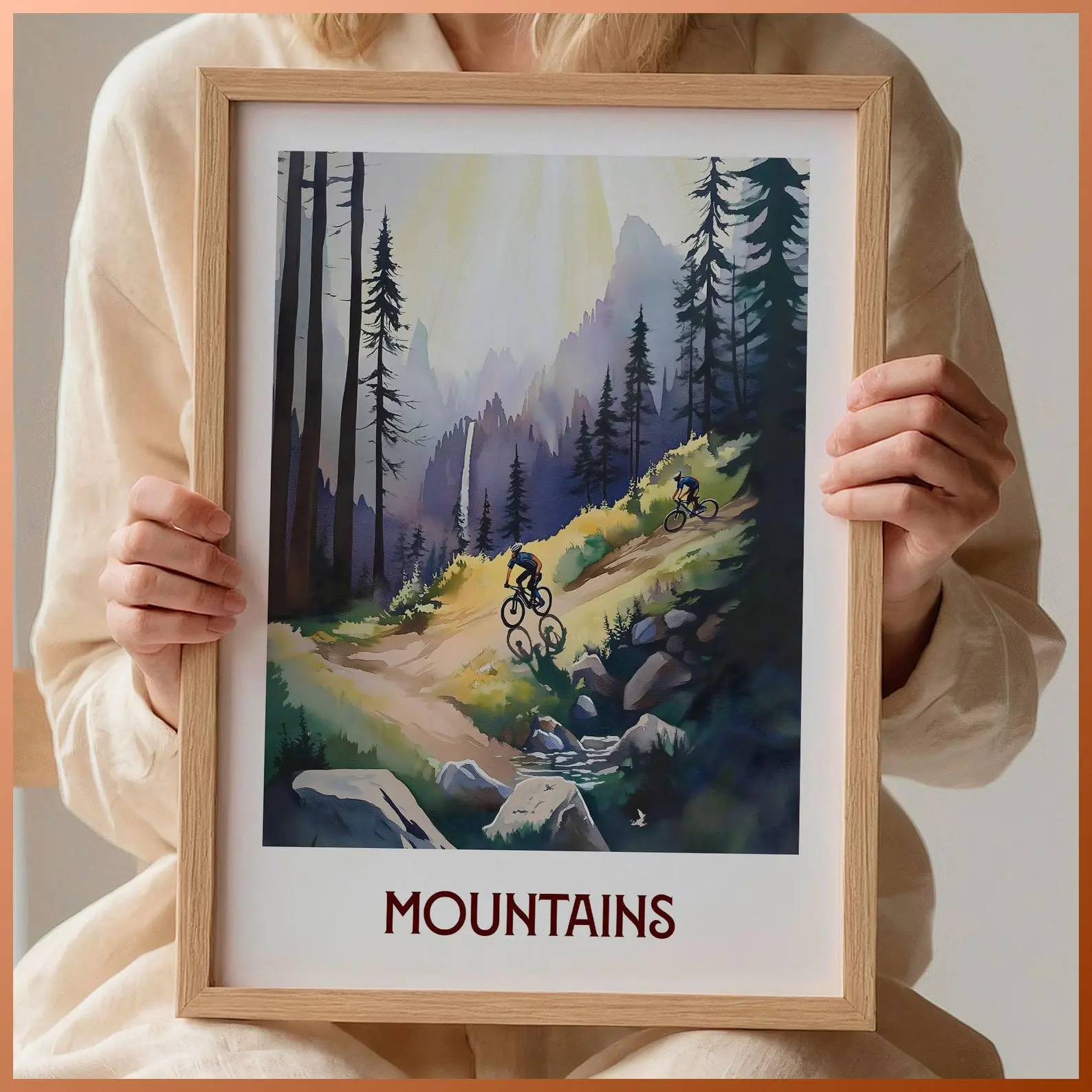 Mountain Biking Print Vintage Bicycle Art Minimalist Cycling Poster Outdoor Wall Decor Sports Gift Retro Travel Decor C35 306