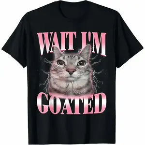 Funny Silly Cat Brainrot “Wait, I’m Goated” Cat Meme Graphic Tee for Men & Women