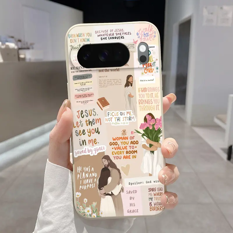 Rounded Edge Phone Case for Google Pixel 10 9 XL 8 7 Pro A Christian Faith Inspo Pattern Pocket-Friendly Shockproof Liquid Silicone Protective Soft Smartphone Casing