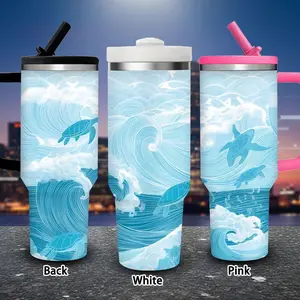 1 pc 40 oz Ocean Wave Art Style sea turtle and dolphin tumbler with lid and straw, winter insulated travel mug, gift for women and men, ideal for Valentine’s Day, Easter, birthday gifts, iced/hot coffee cup