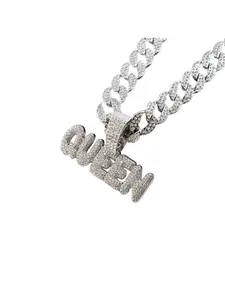 Full diamond letter queen pendant hip-hop personalized alloy Cuban link chain creative versatile Bling Necklace