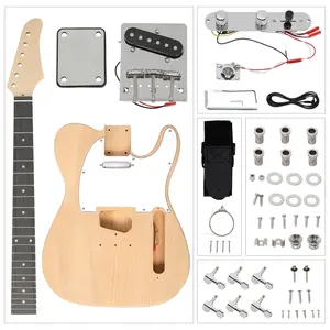 DIY 6-String TL Style Electric Guitar Kit with Mahogany Body Maple Neck 22 Fret Rosewood Fingerboard Single Pickups 3 Way Switch Volume Tone Control Chrome Hardware