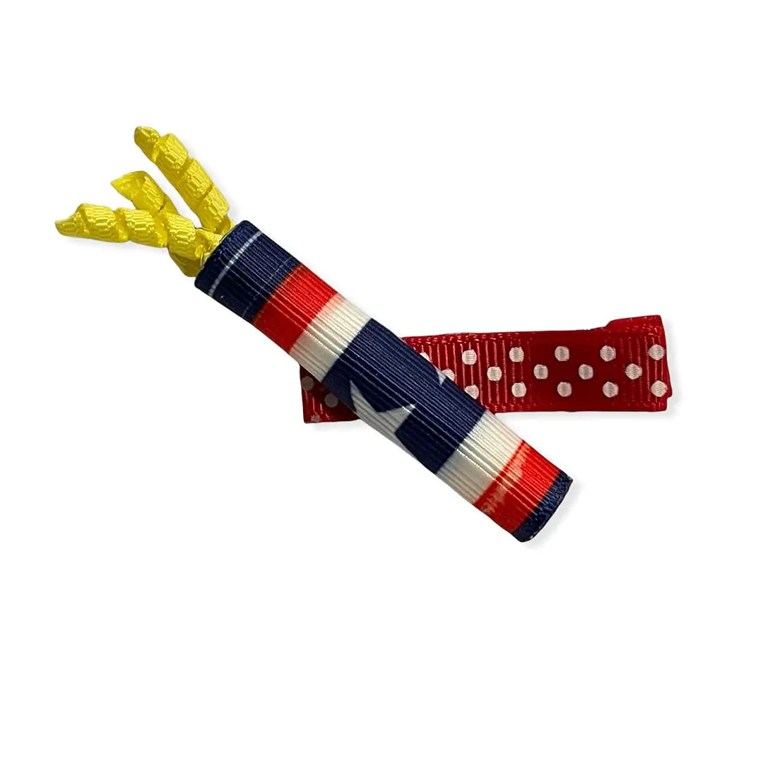Patriotic Hair Clip Firecracker Design 3D Ribbon Sculpture for Girls July 4th Party Favors & Gifts Handmade Grosgrain Alligator Clip